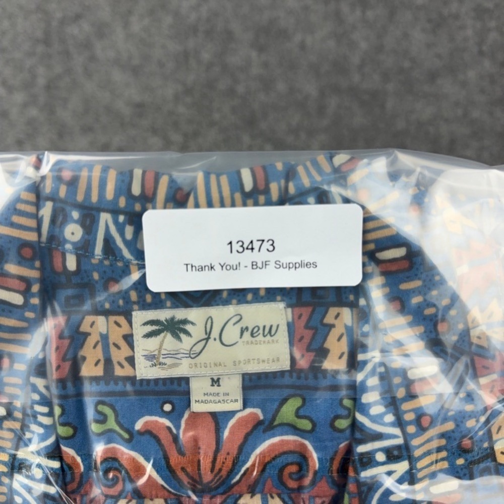 J.Crew Shirt Mens Medium Blue Tribal Geometric Print Cotton Camp Summer Beach - Picture 13 of 13